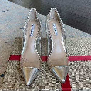 Charles david Brand New Silver Metallic and Clear top Heels Size 7 1/2